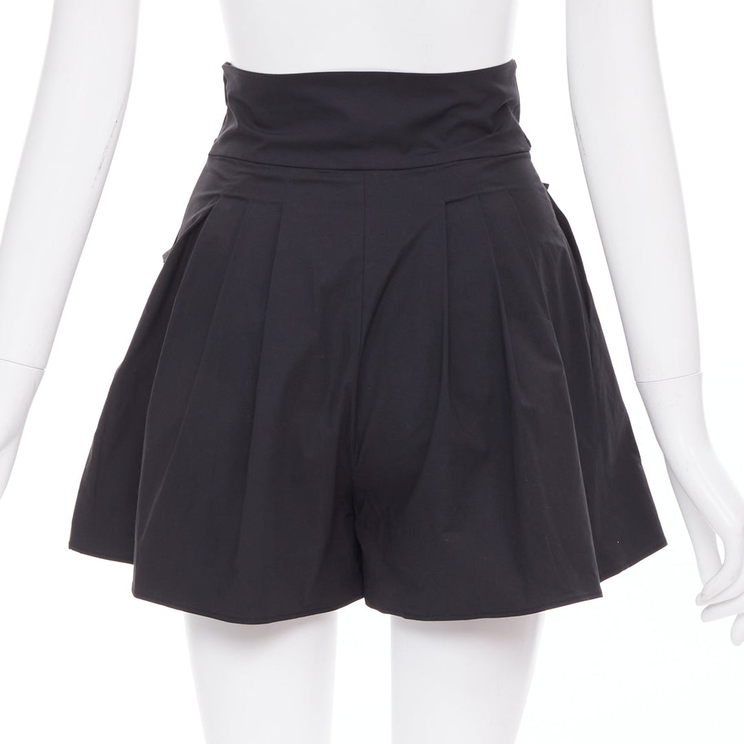 MOSCHINO Boutique black cotton blend bow tie waist pleated shorts IT38 XS