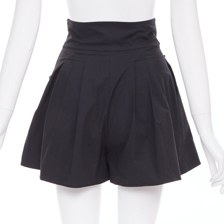 MOSCHINO Boutique black cotton blend bow tie waist pleated shorts IT38 XS