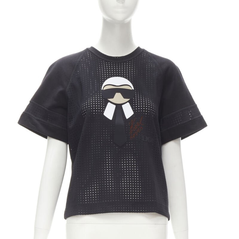 FENDI Karl Loves Karlito black perforated sweatshirt top S