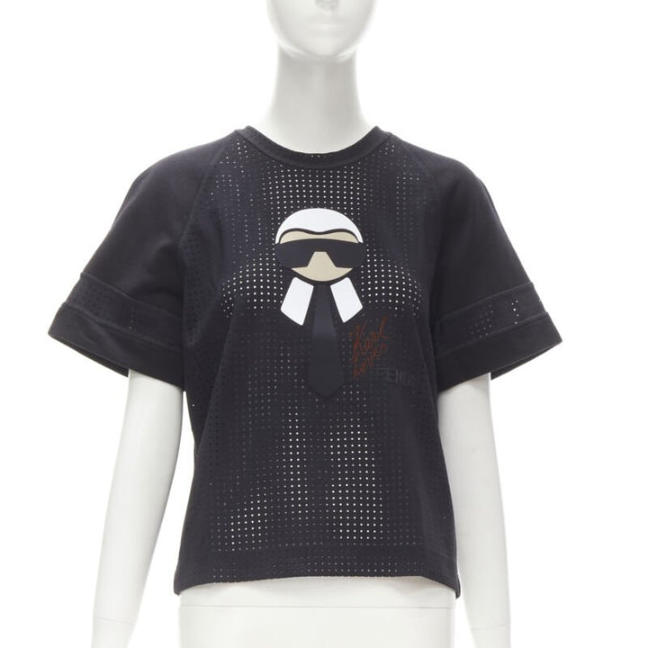 FENDI Karl Loves Karlito black perforated sweatshirt top S