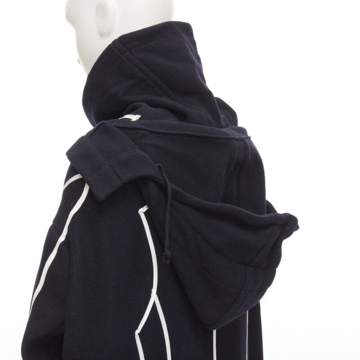 rare COMME DES GARCONS 2009 Runway black white tromp loeil piping trench coat XS
