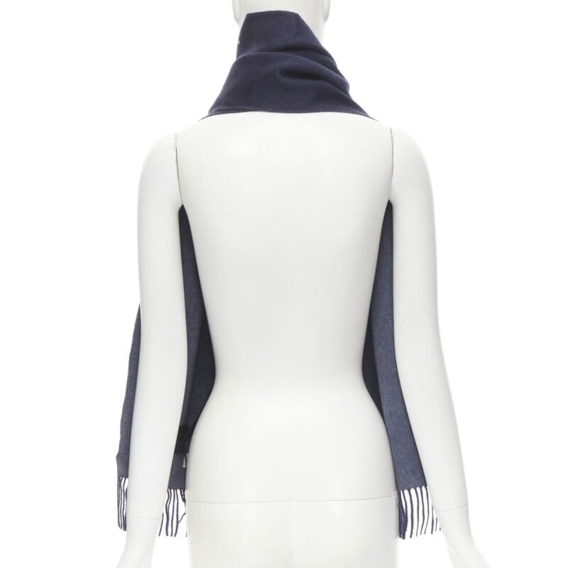 PRINGLE OF SCOTLAND 100% cashmere navy blue tassel fringe scarf