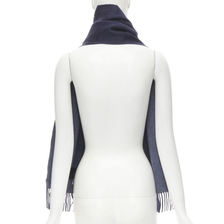 PRINGLE OF SCOTLAND 100% cashmere navy blue tassel fringe scarf