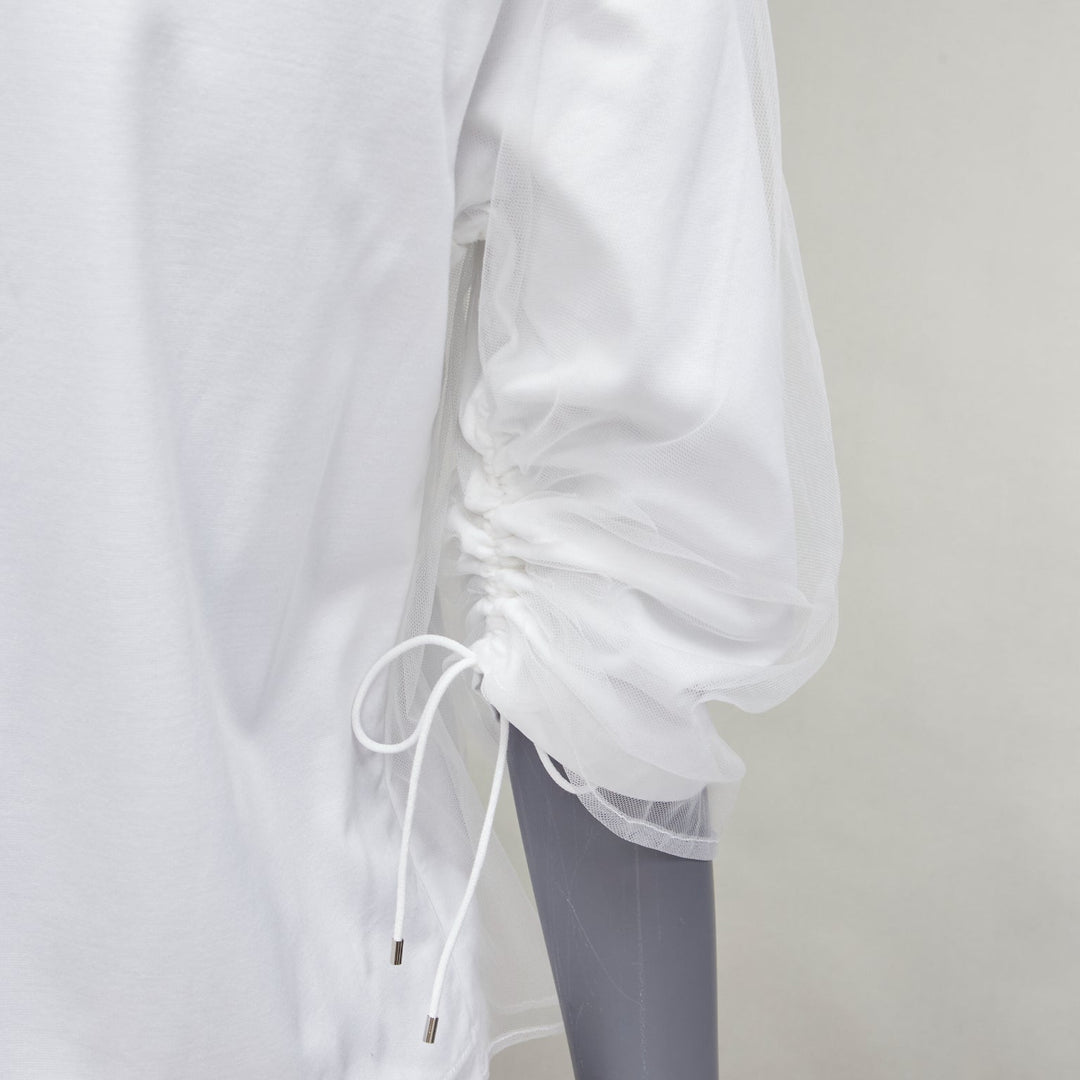 NOIR KEI NINOMIYA 2018 white cotton tulle overlay ruched sleeve tshirt XS