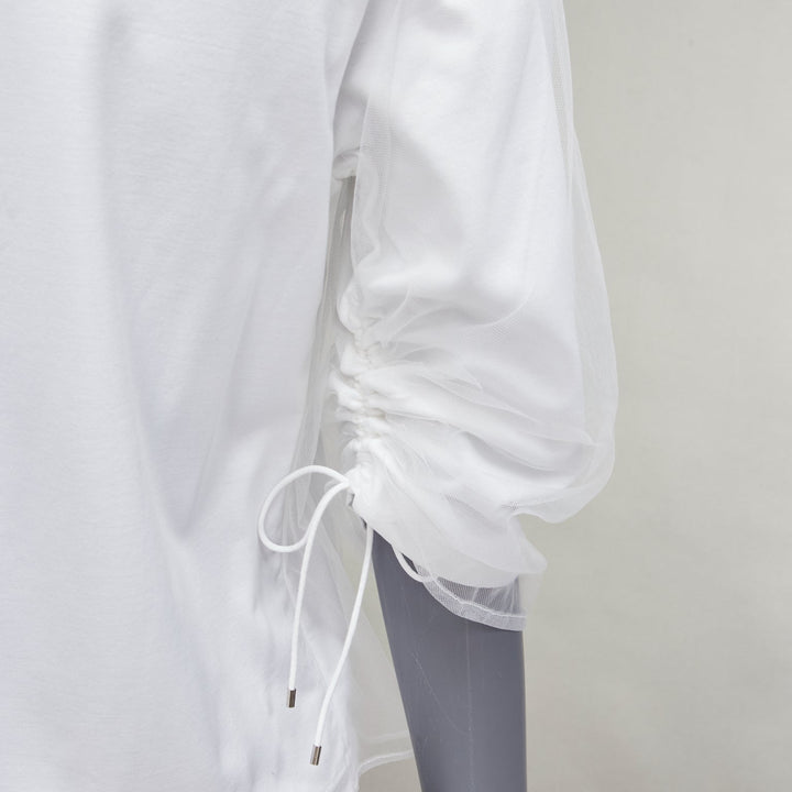 NOIR KEI NINOMIYA 2018 white cotton tulle overlay ruched sleeve tshirt XS