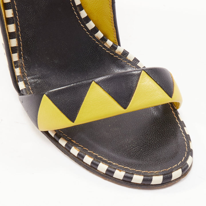 SERGIO ROSSI gold cap heel geometric yellow black wedge sandals EU36