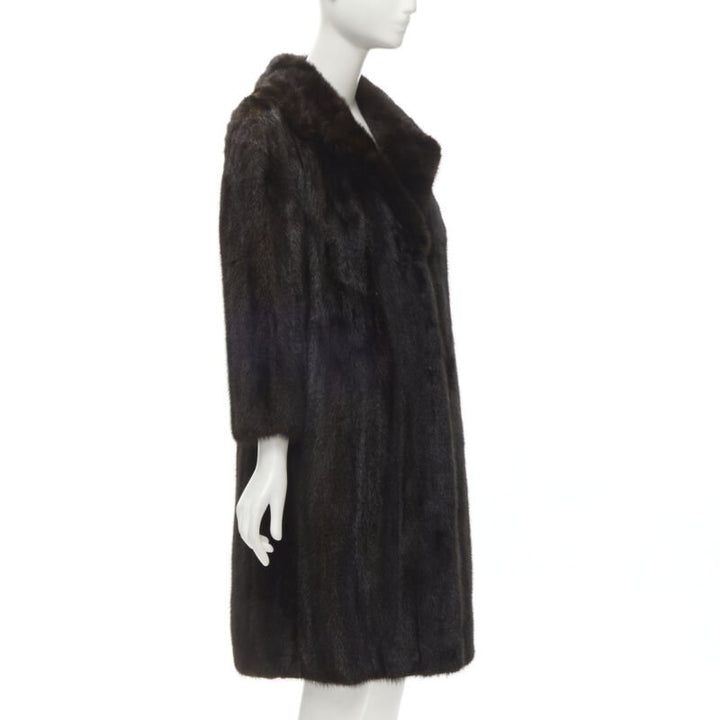 YORK FUR brown fur oversized collar long sleeve long coat