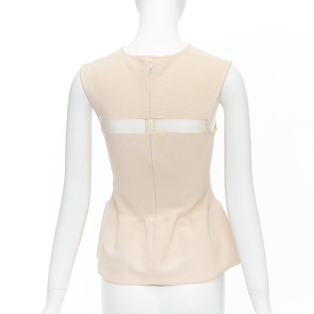 GIAMBATTISTA VALLI nude cotton sheer panel peplum top XXS