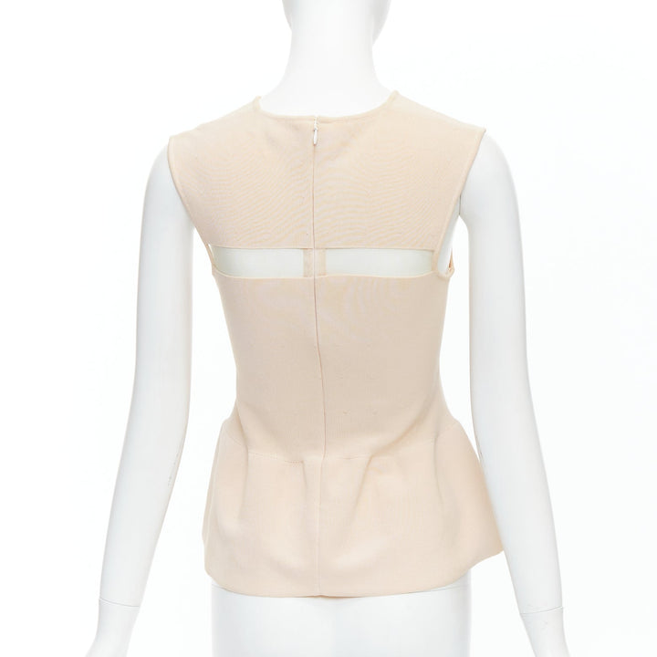 GIAMBATTISTA VALLI nude cotton sheer panel peplum top XXS