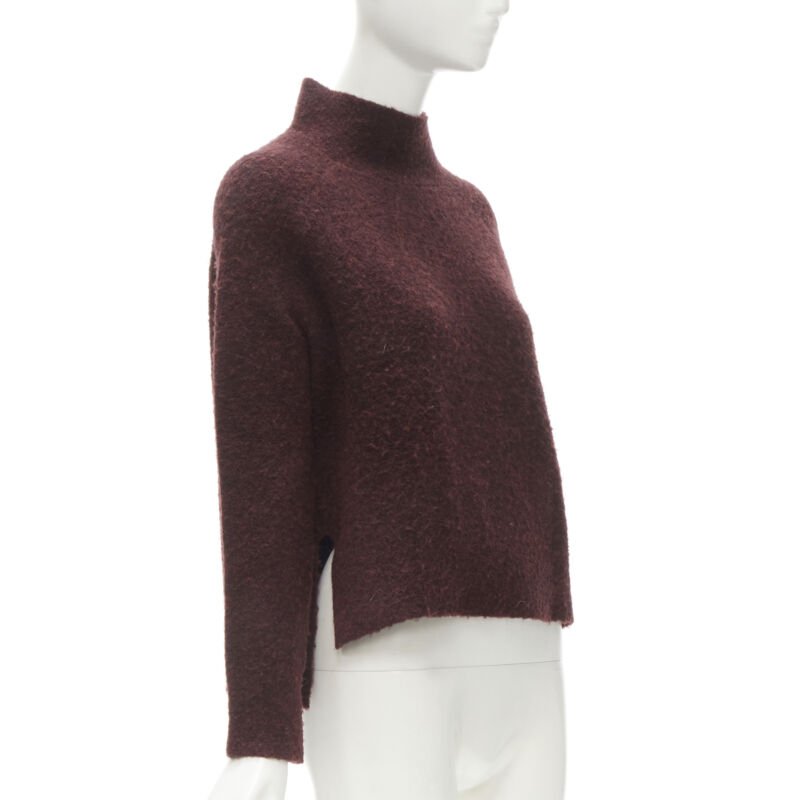 THEORY dark red wool blend fuzzy stand collar step hem sweater XS