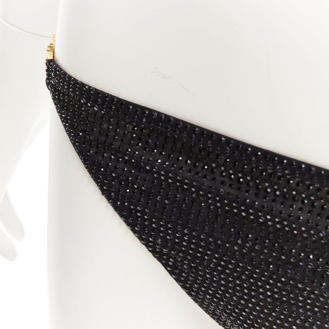 VERSACE 2019 black crystal embellished gold Medusa bikini bottom Sz.1 S