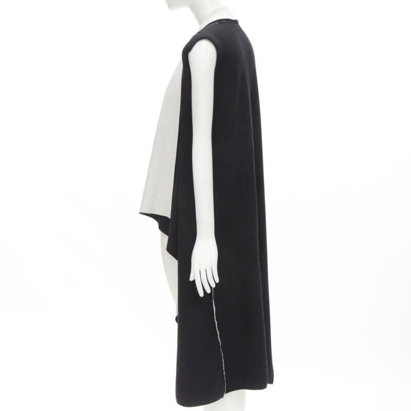 ALICE OLIVIA 100% wool black grey waterfall draped collar long vest XS
