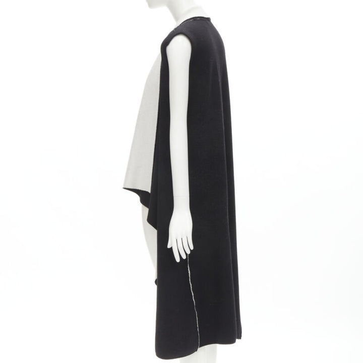 ALICE OLIVIA 100% wool black grey waterfall draped collar long vest XS