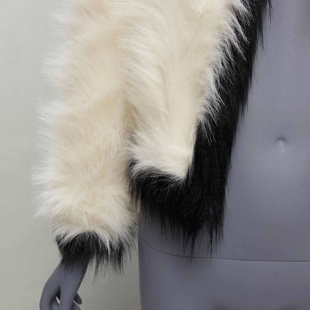 SAINT LAURENT 2021 Runway cream black faux fur cropped jacket FR34 XS