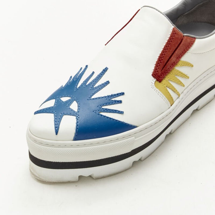 MSGM white leather starburst patchwork point toe platform sneaker EU36