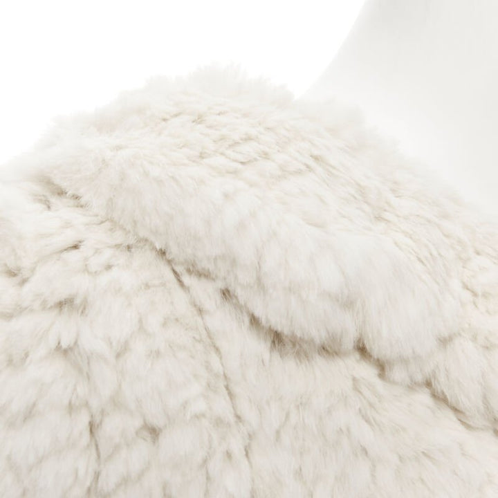 MATTHEW WILLIAMSON beige rabbit fur ruffle collar 3/4 sleeve short jacket UK8 XS