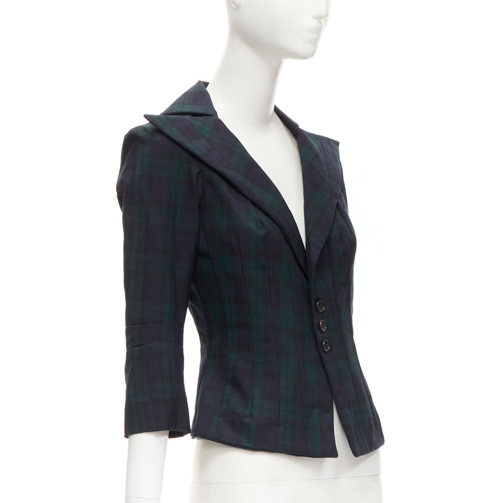 JUNYA WATANABE 1996 Vintage green plaid deconstructed panels fitted blazer S
