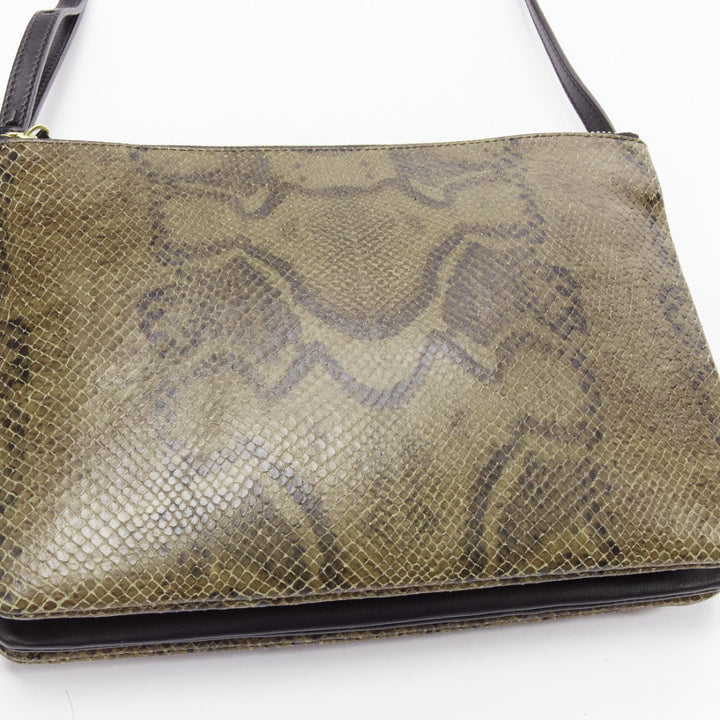 OLD CELINE Small Trio brown scaled leather detachable shoulder pouch bag