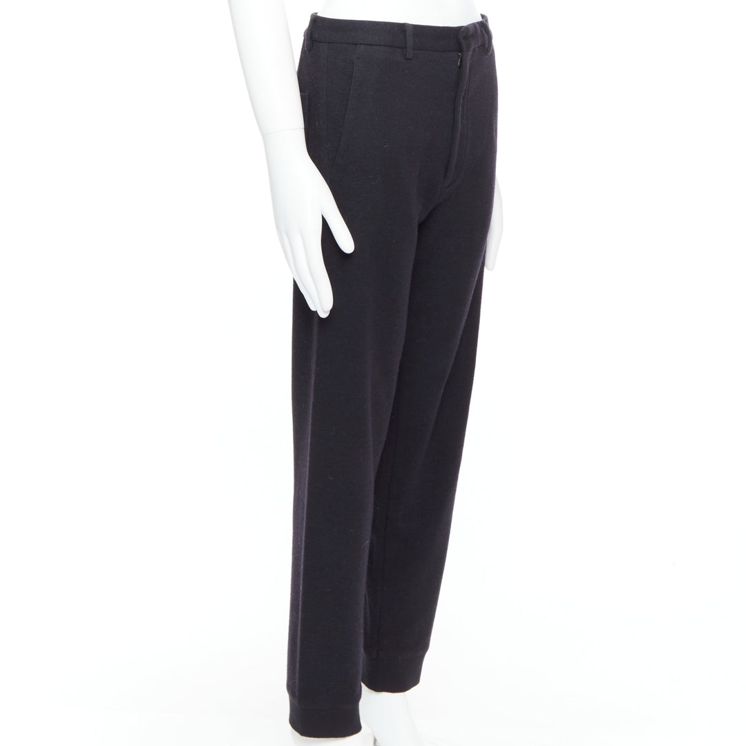 LANVIN black wool like back pockets knitted hem jogger pants