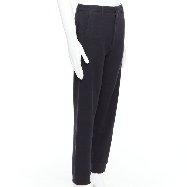 LANVIN black wool like back pockets knitted hem jogger pants