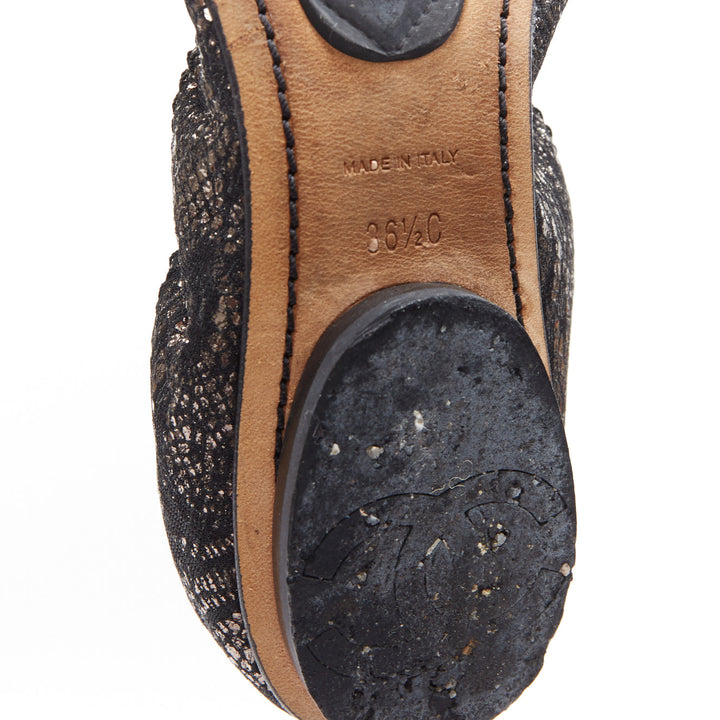 CHANEL metallic copper black print stretch fit flat ballerina flats EU36.5C