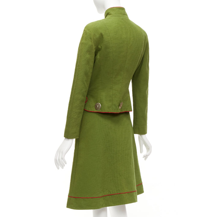 rare CHRISTIAN DIOR John Galliano 1999 Mao Communist green skirt suit FR36/38