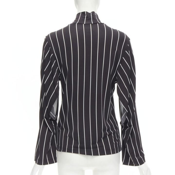 BALENCIAGA 2016 black white vertical stripe 2-way tie sleeve turtleneck top XS