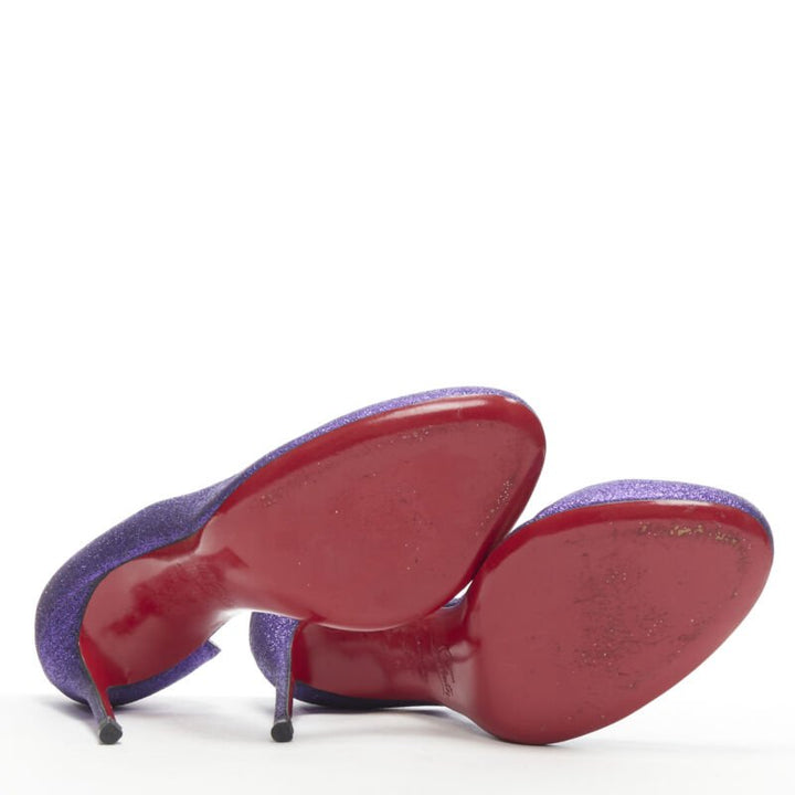 CHRISTIAN LOUBOUTIN Helmour purple glitter round toe half dorsay pump EU37.5