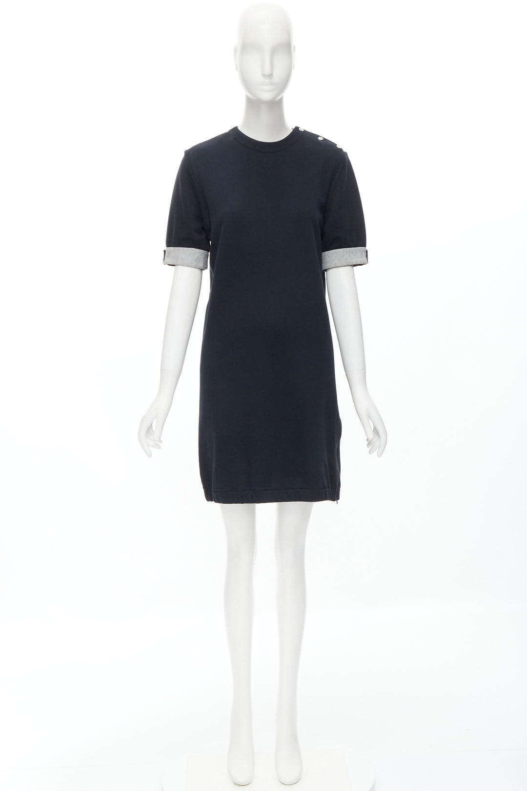 MARNI black cotton grey cuff silver snap button detail casual dress UK12 M