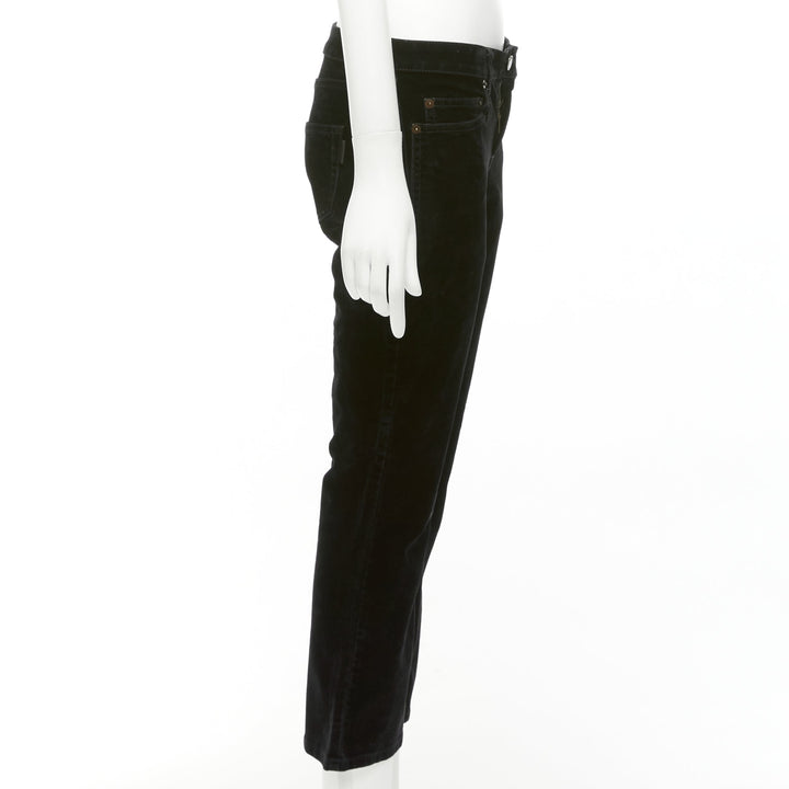 SAINT LAURENT 2018 black cotton blend velvet mid waist flare cropped pants 25"