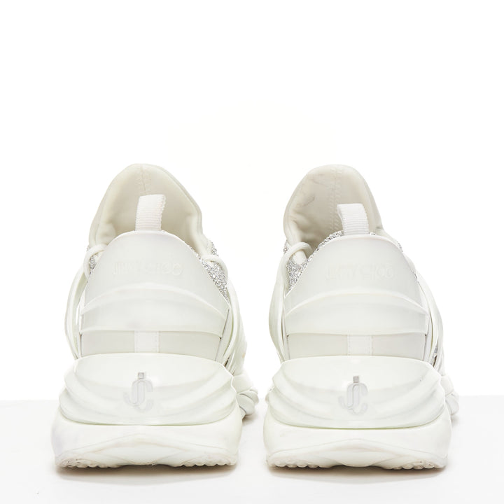 JIMMY CHOO Cosmos white leather rubber JC logo crystal dad sneakers EU39A