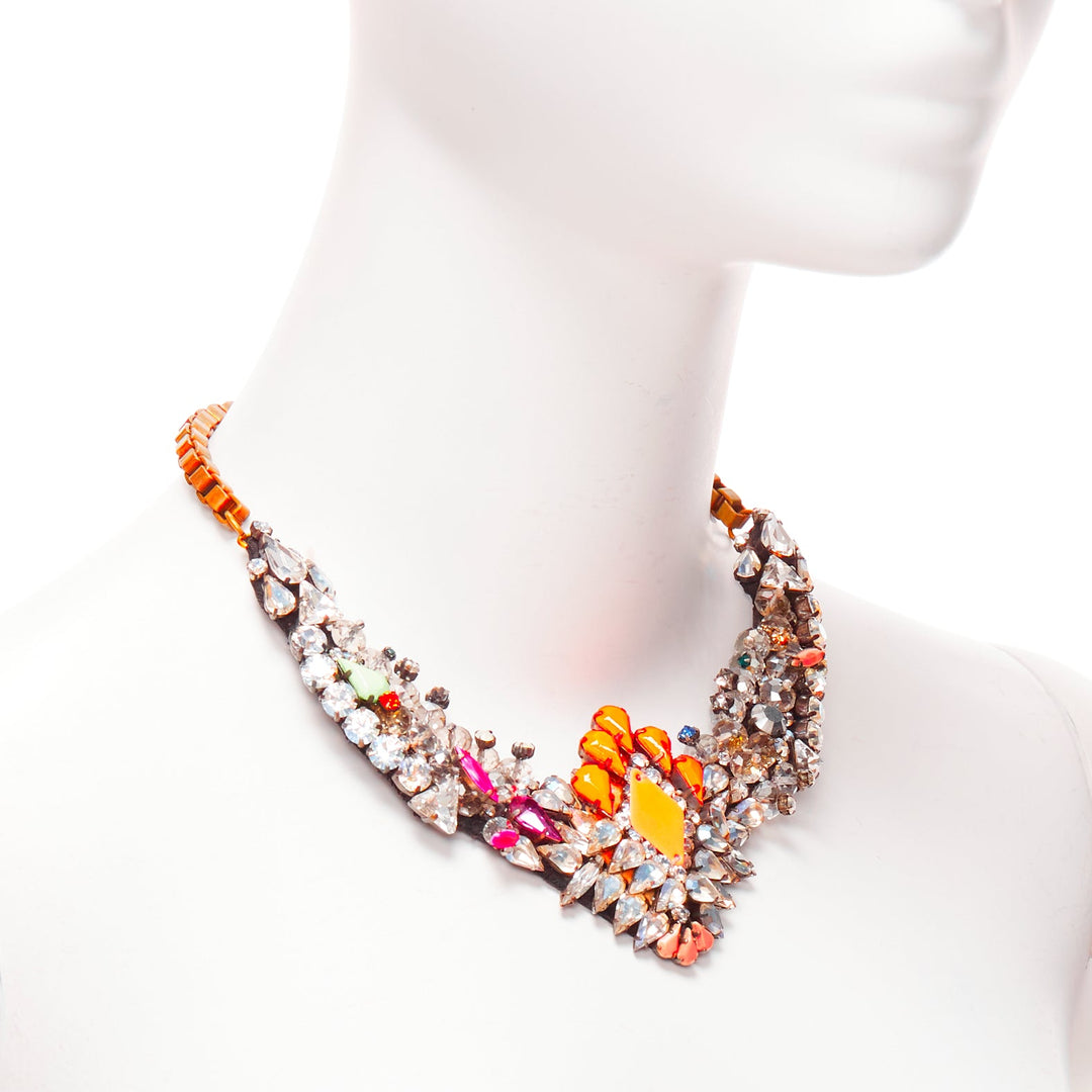 SHOUROUK neon orange pink clear crystals multi jewel short necklace