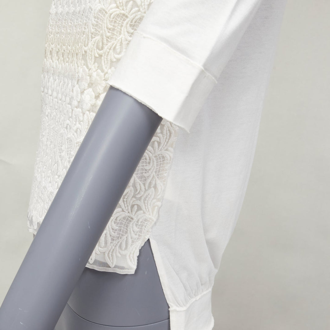 GIAMBATTISTA VALLI white cotton blend lace overlay front tshirt IT38 XS