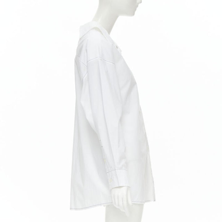 MARNI white cotton blue stitching deconstructed collar oversized shirt IT36 XS