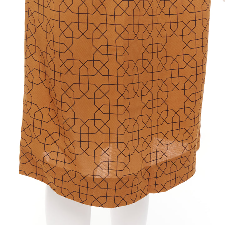 MARNI brown viscose black oriental geometric print knee length skirt IT40 S