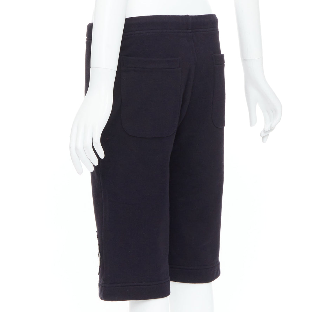 CHROME HEARTS black leather crucifix cross patch cotton bermuda shorts M