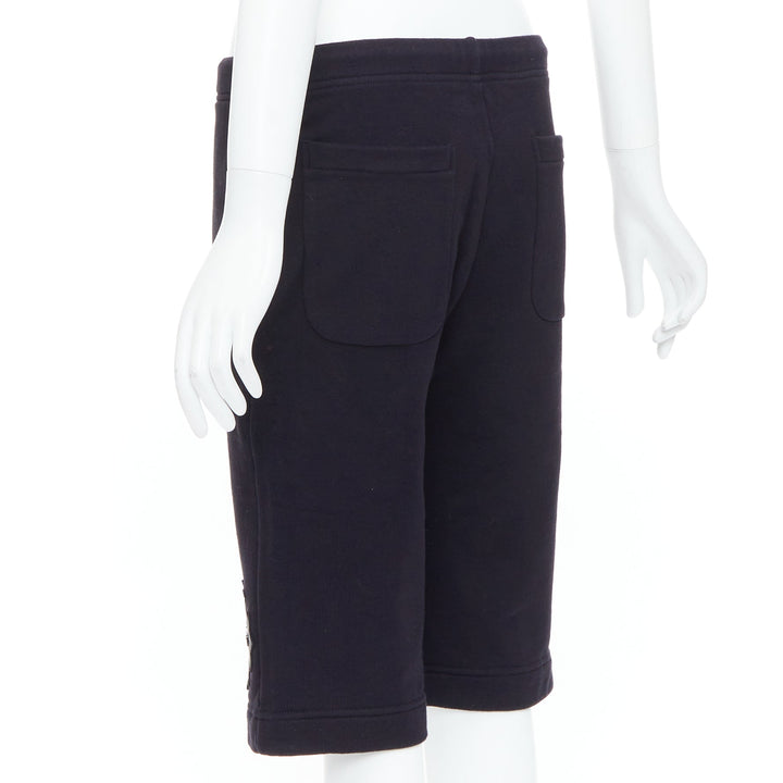 CHROME HEARTS black leather crucifix cross patch cotton bermuda shorts M