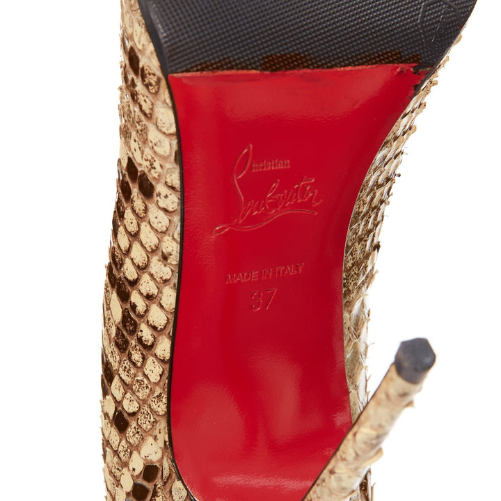CHRISTIAN LOUBOUTIN brown natural scaled leather point toe stiletto pump EU37