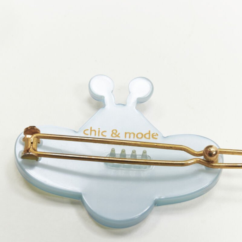 CHIC & MODE Alexandre Zouari crystal bee blue acrylic hair band clip X2