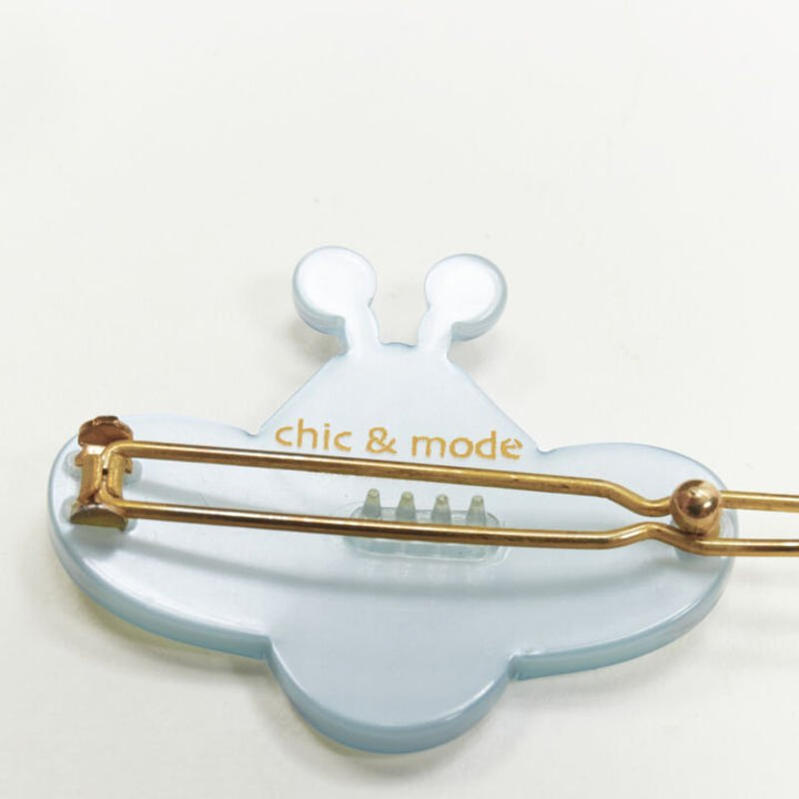 CHIC & MODE Alexandre Zouari crystal bee blue acrylic hair band clip X2
