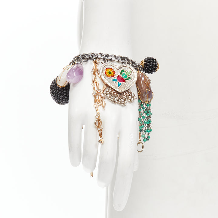 MAWI LONDON faux stone amethyst petalite silver flower chain bracelet