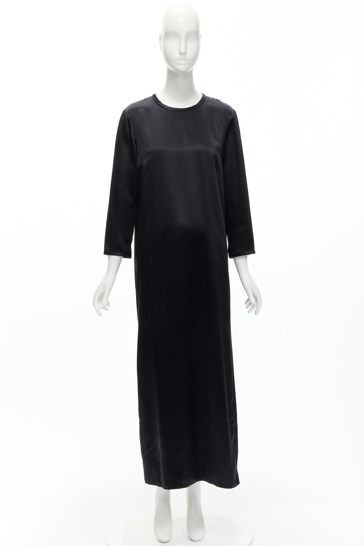 ALEXANDER WANG black satin minimal classic crew neck 3/4 sleeves dress US6 M