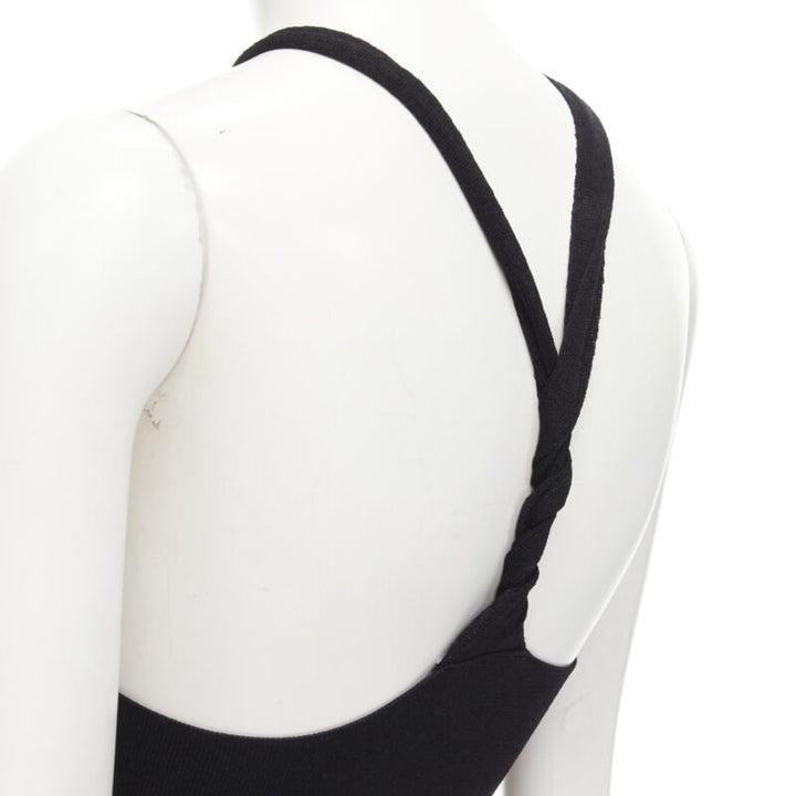 NANUSHKA black twist V strap cut out under bust knitted woven stretch top S
