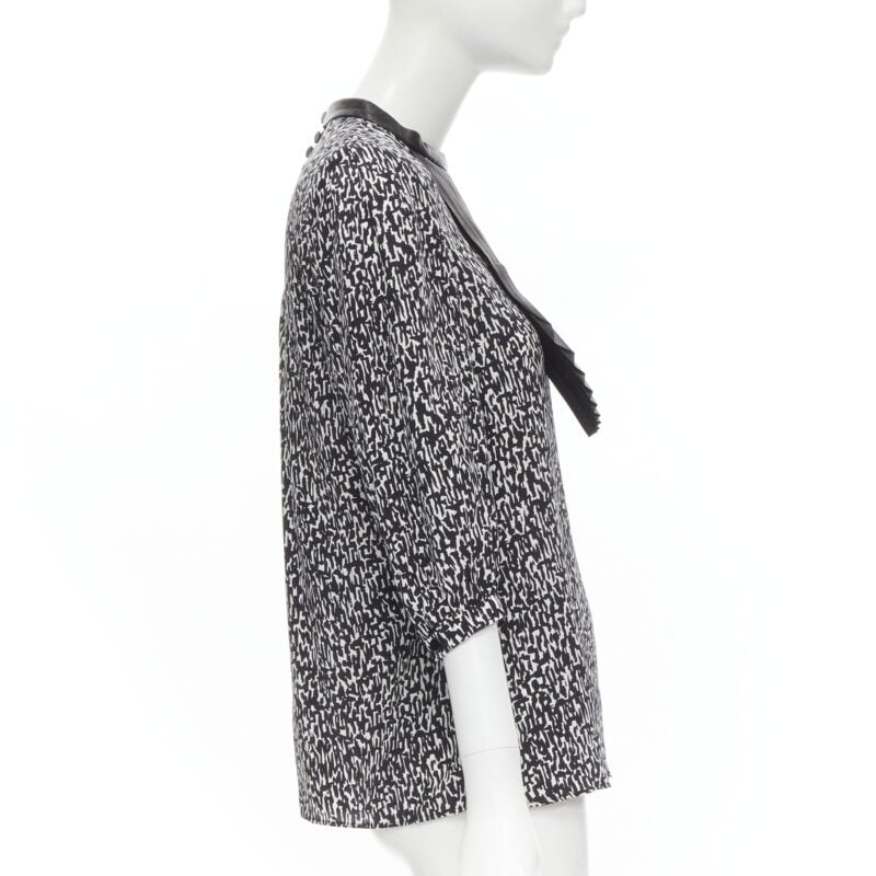 SAINT LAURENT Hedi Slimane 2012 black pleated leather bib silk blouse FR38 S