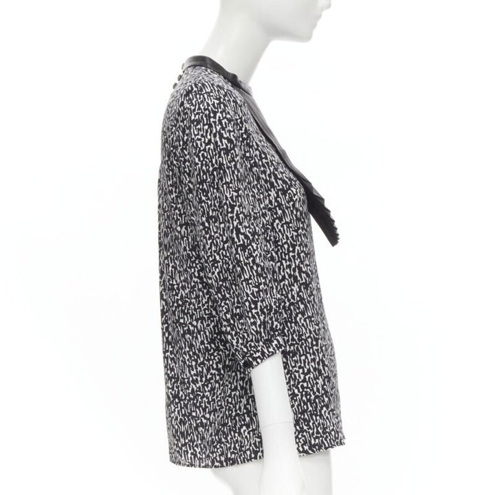 SAINT LAURENT Hedi Slimane 2012 black pleated leather bib silk blouse FR38 S