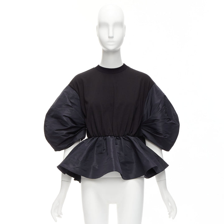 ALEXANDER MCQUEEN 2021 black round puff sleeve peplum contrast top IT36 XXS