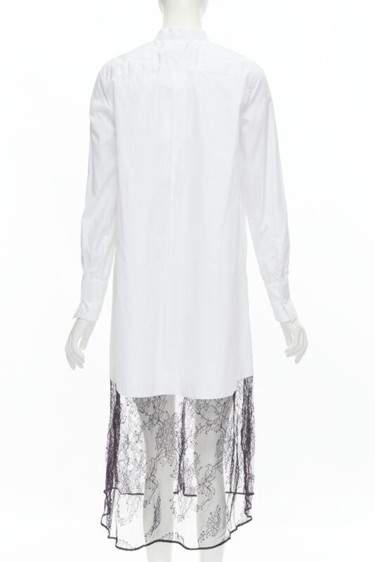 VALENTINO white cotton black floral lace hem shirt dress IT36 XS