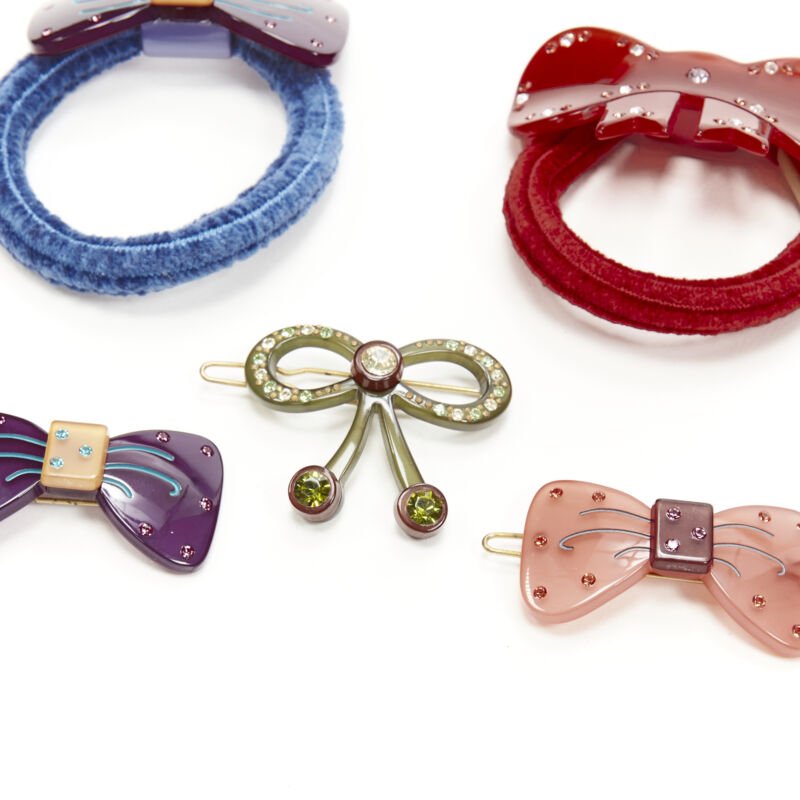 CHIC & MODE Alexandre Zouari LOT OF 5 crystal acrylic bow ribbon hair tie clip