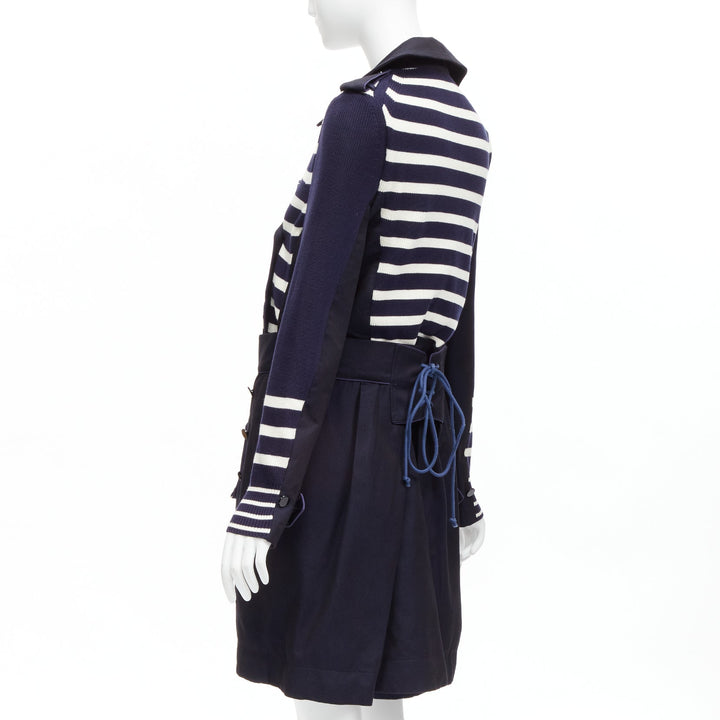 SACAI deconstructed nautical stripe detached corset belt flare coat JP3 L
