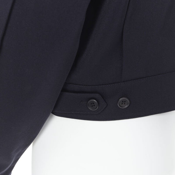 PRADA 2019 navy blue wool triangle pocket cropped zip up hoodie jacket L